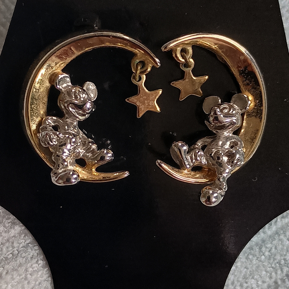 Vintage Disney Silver and Gold Mickey Mouse Moon Earrings